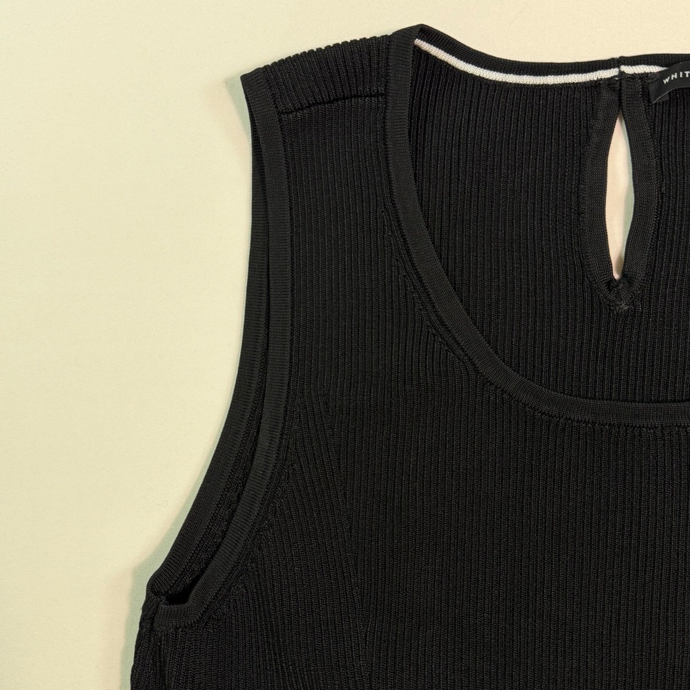 White House Black Market Black Ribbed Keyhole Sleeveless Knit Top Medium 805063 - Picture 4 of 9